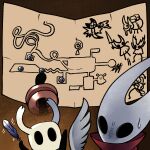  1:1 2_horns ambiguous_gender anthro arthopod black_body black_eyes bodily_fluids clothing empty_eyes eyes_closed female_(lore) fire flea_(hollow_knight:_silksong) gorusiti grimmchild_(hollow_knight) group half_sister_(lore) hi_res holding_melee_weapon holding_object holding_quill holding_weapon hollow_knight:_silksong hollow_knight_(character) hollow_knight_(franchise) horn hornet_(hollow_knight) loose_feather map melee_weapon open_mouth quill shakra_(hollow_knight:_silksong) sibling_(lore) sister_(lore) sparkles sweat sweatdrop team_cherry the_knight_(hollow_knight) vessel_(species) weapon 