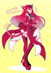  1girl baobhan_sith_(fate) baobhan_sith_(first_ascension)_(fate) blush boots breasts brown_egyptian_cat-eared_loli_(trend) cat_tail detached_sleeves dress fate/grand_order fate_(series) frilled_dress frills full_body grey_eyes long_hair looking_at_viewer open_mouth pink_hair platform_heels pointy_ears red_dress sidelocks solo tail thigh_boots uehara_inco 