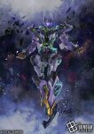  commentary_request debris english_text gfred gundam gundam_card_game gundam_gquuuuuux hayaken_sarena logo looking_at_viewer mecha mecha_focus mobile_suit nebula no_humans official_art realistic robot science_fiction space star_(sky) starry_sky_background title zeon zero_gravity 