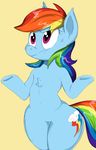  2014 anthro anthrofied chest_tuft cutie_mark equine female friendship_is_magic fur graphene hair horse mamal mammal multicolored_hair my_little_pony nude pegasus pussy rainbow_dash_(mlp) rainbow_hair solo thick_thighs tuft wide_hips wings 