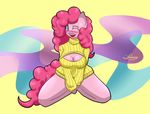  abstract_background anthro big_breasts blue_eyes blush breasts cleavage clothed clothing equine female friendship_is_magic fur hair hi_res horse keyhole_turtleneck kneeling long_hair looking_at_viewer lordzid mammal my_little_pony one_eye_closed open_mouth pink_fur pink_hair pinkie_pie_(mlp) pony smile solo sweater wink 