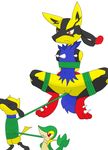  anthro arms_behind_back bdsm blush bondage bonwolf bound frogtie fur group interspecies looking_down lucario male mammal mega_evolution mega_lucario navel nintendo pok&eacute;mon reptile riolu scalie shiny size_difference smile snivy spikes spread_legs spreading video_games vines 
