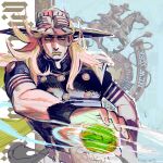  1boy cowboy_hat goggles goggles_on_headwear green_lips grills gyro_zeppeli hat horse jojo_no_kimyou_na_bouken male_focus namnums solo spurs steel_ball_(jojo) steel_ball_run 