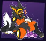 abdominal_bulge absurd_res andromorph anthro belly betarat big_belly big_clitoris blush blush_lines claws clitoris egg fur genitals grey_body grey_fur heart_eyes heart_symbol hi_res intersex kneeling limerick_(betarat) long_tail looking_pleasured machine orange_clitoris orange_pawpads orange_vulva oviposition pawpads protogen slime solo tail tongue tongue_out trans_(lore) trans_man_(lore) vaginal_oviposition vulva yellow_claws