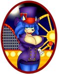  2014 anthro big_breasts blue_hair blush breasts cleavage clothed clothing crossgender female green_eyes hair hedgehog huge_breasts looking_at_viewer mammal sega smile solo sonic_(series) sonic_the_hedgehog supersonicrulaa 