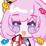  1girl :d animated animated_gif chinese_commentary commentary_request elysia_(honkai_impact) holding holding_party_popper honkai_(series) honkai_impact_3rd looking_at_viewer looping_animation lowres open_mouth party_popper pink_eyes pink_hair sang_sha simple_background smile solo sticker_(medium) upper_body white_background 