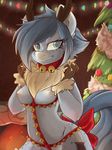  2014 anthro bell bell_collar breasts christmas collar equine fan_character female harness holidays horse mammal my_little_pony nipples pony rainbowscreen smile solo tree 