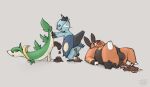 2026 ambiguous_gender ambiguous_pooping anthro anus artist_name balls blue_body blue_fur brown_body butt dated dewott eyes_closed feces feces_on_ground feces_pile feral fur generation_5_pokemon genitals gloves_(marking) green_body grey_background group hand_on_tail head_tuft hi_res jadeder looking_at_another looking_back lying male male_pooping markings narrowed_eyes nintendo on_back open_mouth orange_body pignite pokemon pokemon_(species) pooping pooping_on_floor pooping_together raised_tail scatplay seashell servine shell simple_background smile snaggle_teeth tail tan_body text trio tuft whiskers yellow_body