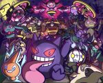  aegislash alternate_color aura banette blue_eyes blue_fire candygast chandelure closed_mouth cofagrigus coin colored_sclera commentary_request dreepy drifloon dusknoir fire flutter_mane gengar ghost_type_theme_(pokemon) gimmighoul gimmighoul_(chest) golurk highres holding holding_shield hoopa hoopa_(confined) horns long_tongue mimikyu moon night one-eyed open_mouth outdoors phantump pokemon pokemon_(creature) pokemon_focus portal_(object) pumpkaboo red_sclera rotom rotom_(normal) sableye sharp_teeth shield shiny_pokemon smile teeth through_portal tongue tongue_out tree upper_teeth_only vananadium_ex yellow_eyes 