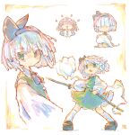  2girls black_bow black_bowtie black_hairband blue_hat blush bow bowtie closed_mouth commentary_request frilled_skirt frills full_body green_skirt green_vest grey_hair hairband hat highres hitodama holding holding_sheath katana konpaku_youmu konpaku_youmu_(ghost) lap_pillow long_sleeves looking_at_viewer mob_cap multiple_girls multiple_views open_mouth own_hands_together pink_hair saigyouji_yuyuko sheath shoes short_hair skirt skirt_set socks sword touhou triangular_headpiece vest weapon white_socks yamasina009 youmu_day |_| 