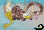  anatid anseriform anthro avian beak bird coiling coiling_another digital_media_(artwork) disney domestic_duck donald_duck duck duck_bill duo feathers feral gameplay_mechanics gui health_bar hi_res hypnosis kaa_(jungle_book) male male/male mind_control open_mouth reptile ringed_eyes scales scalie serpentine simple_background size_difference snake spiral spiral_eyes struggling struggling_prey tacokurt tail the_jungle_book tongue white_body 