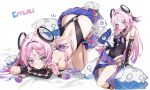  1girl :< anger_vein bare_shoulders blue_eyes breasts citlali_(genshin_impact) commentary facial_mark floating_headgear genshin_impact headgear highres leotard long_hair looking_at_viewer multiple_views pink_hair pink_pupils purple_sarong ring_hair_ornament sarong sideboob spoken_anger_vein top-down_bottom-up triangle triangle_facial_mark turtleneck turtleneck_leotard xos_shark_s2 