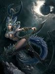  animal_ears armor canine cloud female holding_weapon mammal moon night outside solo weapon wolf xiaobotong 