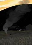  akino_suzume animal grass highres house mountain no_humans original outdoors rural scenery smoke 