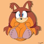  2014 anthro badger big_breasts blush breasts cleavage clothed clothing female huge_breasts looking_at_viewer mammal mustelid sega solo sonic_(series) sonic_boom sticks_the_jungle_badger supersonicrulaa 