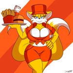  2014 anthro big_breasts breasts canine cleavage clothed clothing crossgender female food fox huge_breasts looking_at_viewer mammal miles_prower sega smile solo sonic_(series) supersonicrulaa 