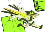  1girl airplane_wing apron arms_up blonde_hair bloomers bow english_text from_side full_body green_hat green_shirt green_skirt green_theme hand_on_own_hat hat hat_bow kirisame_marisa looking_ahead looking_at_viewer open_mouth profile red_eyes running shirt shoes sideways_glance single_sidelock skirt smile solo touhou uewtsol waist_apron white_background witch_hat 