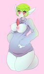  anthro big_breasts blush breasts clothed clothing female gardevoir green_hair hair humanoid nintendo nipples pink_background plain_background pok&eacute;mon pok&eacute;morph raikissu red_eyes smile solo sweater video_games 