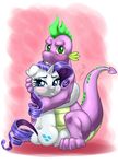  2014 blue_eyes blush claws dragon duo equine eyelashes eyeshadow female feral friendship_is_magic fur green_eyes hair horn hug makeup male mammal my_little_pony older pia-sama pouting purple_hair purple_scales rarity_(mlp) spike_(mlp) unicorn white_fur 