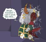 2026 2_horns absurd_res against_surface against_wall arachnid arthropod big_penis blush bodily_fluids cape clenched_teeth clothed clothing dark_body dark_skin embarrassed english_text erection excessive_genital_fluids excessive_precum eyes_closed floating_hands frustrated genital_fluids genitals grey_hair hair hi_res horn kirby:_triple_deluxe kirby_(series) kittipaws leaking_precum male nintendo partially_clothed penis pent_up precum precum_on_ground precum_string scarf shadow solo spider spidr sweat tapering_penis taranza teeth text thought_bubble torn_clothing tremble_spikes unusual_anatomy unusual_eye_placement vein veiny_penis