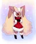  ambiguous_gender brown_fur christmas coat fur gloves holidays hood joltik_(artist) lagomorph lopunny mammal nintendo open_mouth pok&eacute;mon rabbit red_eyes snow socks solo standing teeth video_games 