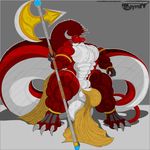  2014 abs akayrom47 anthro anus balls biceps big_balls big_muscles bulge claws dragon flaccid horn huge_balls huge_muscles hyper hyper_balls hyper_muscles hyper_penis lioncloth male masculine muscles pecs penis pose red_scales scalie solo standing toned white_scales 