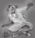  2014 anthro breasts chimera feline female hair hooves horn hybrid long_hair looking_at_viewer mammal monochrome nipples nude presenting pussy reptile sayuncle scalie snake solo spread_legs spreading 