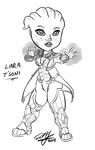  2014 alien armor asari breasts chibi clothing cskairi female freckles liara_t&#039;soni mass_effect solo video_games 