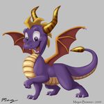  2009 all_fours claws dragon epesi feral grey_background happy horn looking_down male plain_background purple_eyes purple_skin reflection scalie solo spyro spyro_the_dragon surprise tongue video_games wings 