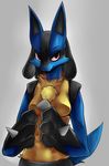  aura breasts canine digital_media_(artwork) dreadlocks female fight front_view fur half-length_portrait lucario mammal nintendo paws pok&eacute;mon solo steel video_games もふはぎ_(artist) 