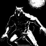  2013 abs anthro balls biceps canine cum cum_string cureboltium fangs knot looking_at_viewer male mammal masculine monochrome moon muscles pecs penis pose solo sparkle teeth tongue tongue_out uncut were werewolf wolf 