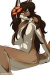  2014 anthro big_breasts breasts canine claws coyote female flower fur hair long_hair looking_at_viewer mammal nude plain_background plant satsukii smile solo 