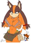  2014 akatsukishiranui-fox anthro badger big_breasts breast_fondling breasts canine cleavage clothed clothing duo female fondling fox huge_breasts male mammal mustelid sega sonic_(series) sonic_boom sticks_the_jungle_badger 