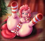  2014 big_butt blue_eyes blush butt camel_toe christmas christmas_tree clothing earth_pony equine female feral friendship_is_magic hair half-closed_eyes hi_res holidays horse inside legs_up looking_at_viewer mammal my_little_pony navel panties pink_hair pinkie_pie_(mlp) plump_labia pony presenting pussy pussy_juice socks solo spindlesx spread_legs spreading thick_thighs tongue tree underwear 