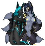  alpha_channel anthro bioluminescence breasts canine digital_media_(artwork) duo female fox glowing jackal mammal multiple_tails nipples nude plain_background porin smile transparent_background 