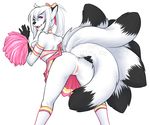  annoying_watermark anthro anus black_nose blush breasts butt canine cheerleader clothed clothing female fox fur hair legwear long_hair looking_at_viewer looking_back mammal nude open_mouth plain_background presenting presenting_hindquarters purple_eyes pussy shiori_shi shysiren skimpy skirt smile socks solo upskirt watermark white_background white_fur 