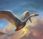  ambiguous_gender avian bird cloud cloudscape feral flying magic_the_gathering markings official_art outside peter_mohrbacher sky solo star swan wings 