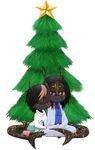  2014 abstract_background ambiguous_gender anthro aziah blush chibi christmas christmas_tree clothing crossdressing cuddling cute duo female fineola fish girly hair holidays holly_(plant) lava_shark legwear looking_at_viewer male marine markings pants plant red_eyes shark sinibun skirt smile tree 