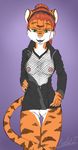  character_design character_development feline female fishnet jacket lipstick mammal nude pinup pose poulet-7 pussy solo then_and_now tiger 