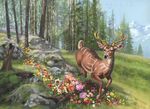  ambiguous_gender antlers cervine cyril_van_der_haegen deer feral flower forest geometric_markings horn landscape magic_the_gathering mammal markings meadow nature official_art outside plant running sollo solo tree 