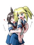  ahoge blush heart highres hug makoto_(maknag) multiple_girls school_uniform surprised surumeika ugumori_sachi watanabe_miki yuri 