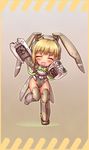  animal_ears blonde_hair blush bunny_ears bunnysuit closed_eyes mecha_musume original sankuma solo 