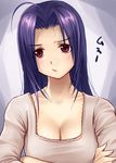  angry blush breasts cleavage crossed_arms idolmaster idolmaster_(classic) large_breasts long_hair miura_azusa niku_(kimagureya) purple_hair solo 