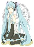  aqua_eyes aqua_hair bad_id bad_pixiv_id hatsune_miku headphones kneeling long_hair mono_(recall) necktie skirt smile solo thighhighs twintails very_long_hair vocaloid zettai_ryouiki 