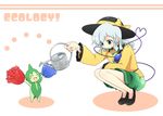  bad_id bad_pixiv_id crossover gen_3_pokemon green_eyes hat komeiji_koishi pokemon pokemon_(creature) roselia short_hair silver_hair soumendaze squatting touhou watering_can 