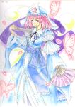  bad_id bad_pixiv_id bug butterfly closed_fan fan folding_fan insect retsuna saigyouji_yuyuko solo touhou traditional_media 