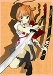  choker kiyohisa orange_hair original scabbard school_uniform sheath socks solo sword tattoo weapon 