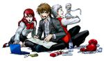  2boys aragaki_shinjirou bad_id bad_pixiv_id boxing_gloves emarijji_makoi food kirijou_mitsuru multiple_boys no_hat no_headwear persona persona_3 pocky sanada_akihiko school_uniform 