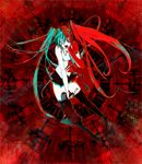  aqua_eyes aqua_hair hatsune_miku koi_wa_sensou_(vocaloid) long_hair megaphone necktie red_eyes skirt solo thighhighs twintails very_long_hair vocaloid zaki_mitsunori zettai_ryouiki 