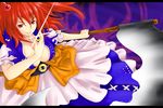  bad_id bad_pixiv_id breasts cleavage large_breasts onozuka_komachi red_eyes red_hair scythe short_hair solo touhou two_side_up yude 